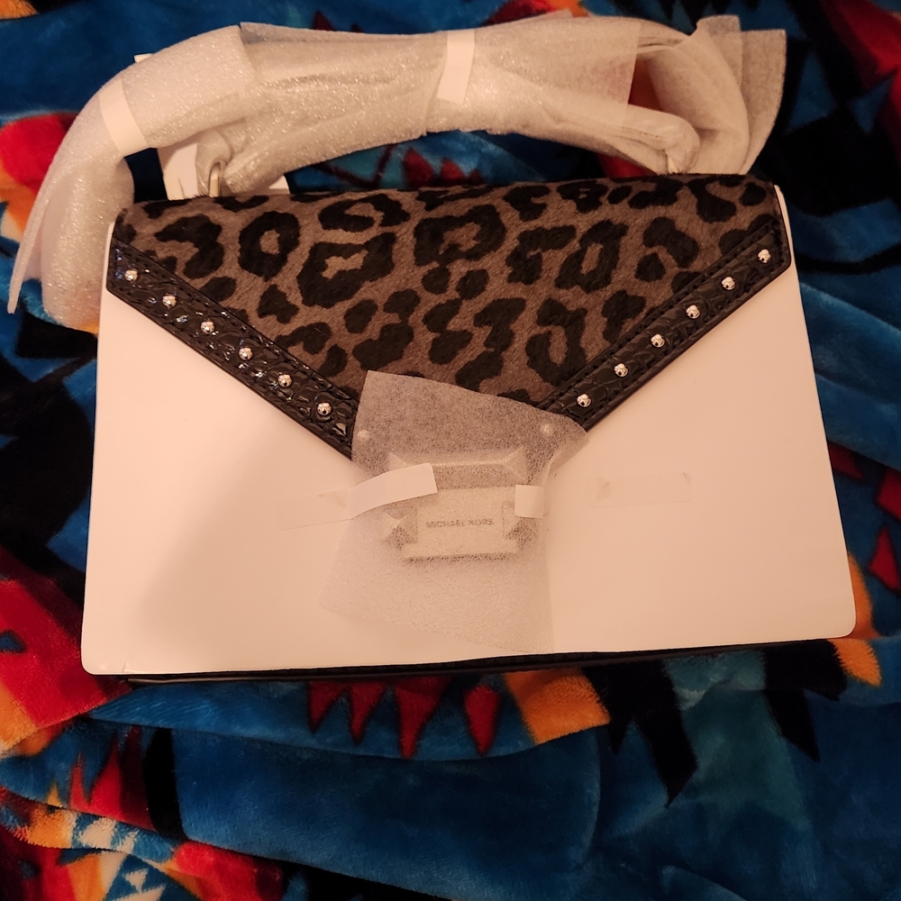Michael Kors Black and Gray Leopard Print Shoulder Bag - Picture 4 of 8